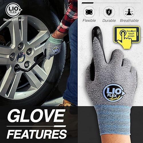 Vista 15 de Guantes de trabajo de seguridad con dedos para pantalla táctil, 3 pares de guantes de trabajo delgados y ligeros, ideales para trabajadores