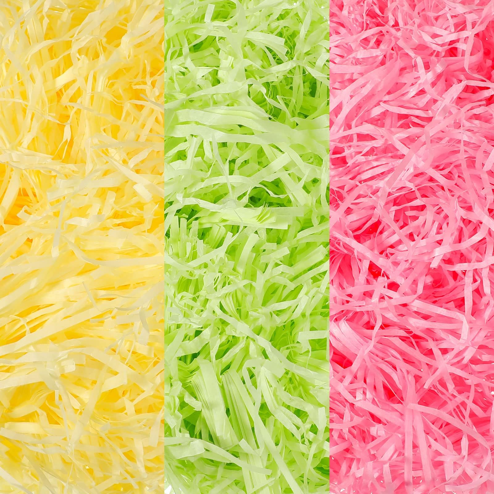 Zonon Easter Grass Easter Basket Filler Grass Stuffers Craft Shredded Tissue Raffia Filler Paper Shreds for Gift Packaging Easter Egg Hunt Party Favors Decoration (Pink, Light Green, Yellow,9oz)