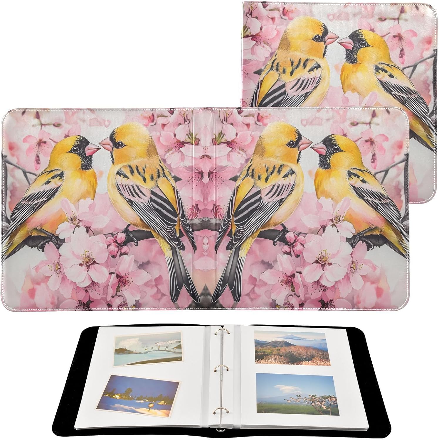 Bird Flowers Spring Peach Blossom Large Scrapbook Album 20 Sheets Leather Photo Albums -Adhesive DIY Design Album for Photos & Arts and Crafts Projects 20861164