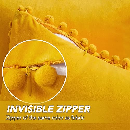 Vista 20 de Deconovo Juego de 2 fundas de almohada de terciopelo, 20 x 20 pulgadas, color verde azulado, cuadradas, con pompones, suaves, con cremallera