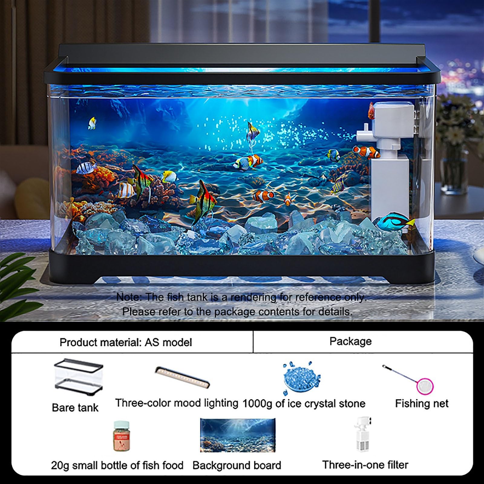 Acquario Per Pesci,Acquario Per Acquario Finto, Acquario Betta,Lampada Decorativa Per Acquario Finto Piccoli Acquari Per La Decorazione Paesaggistica(Black)