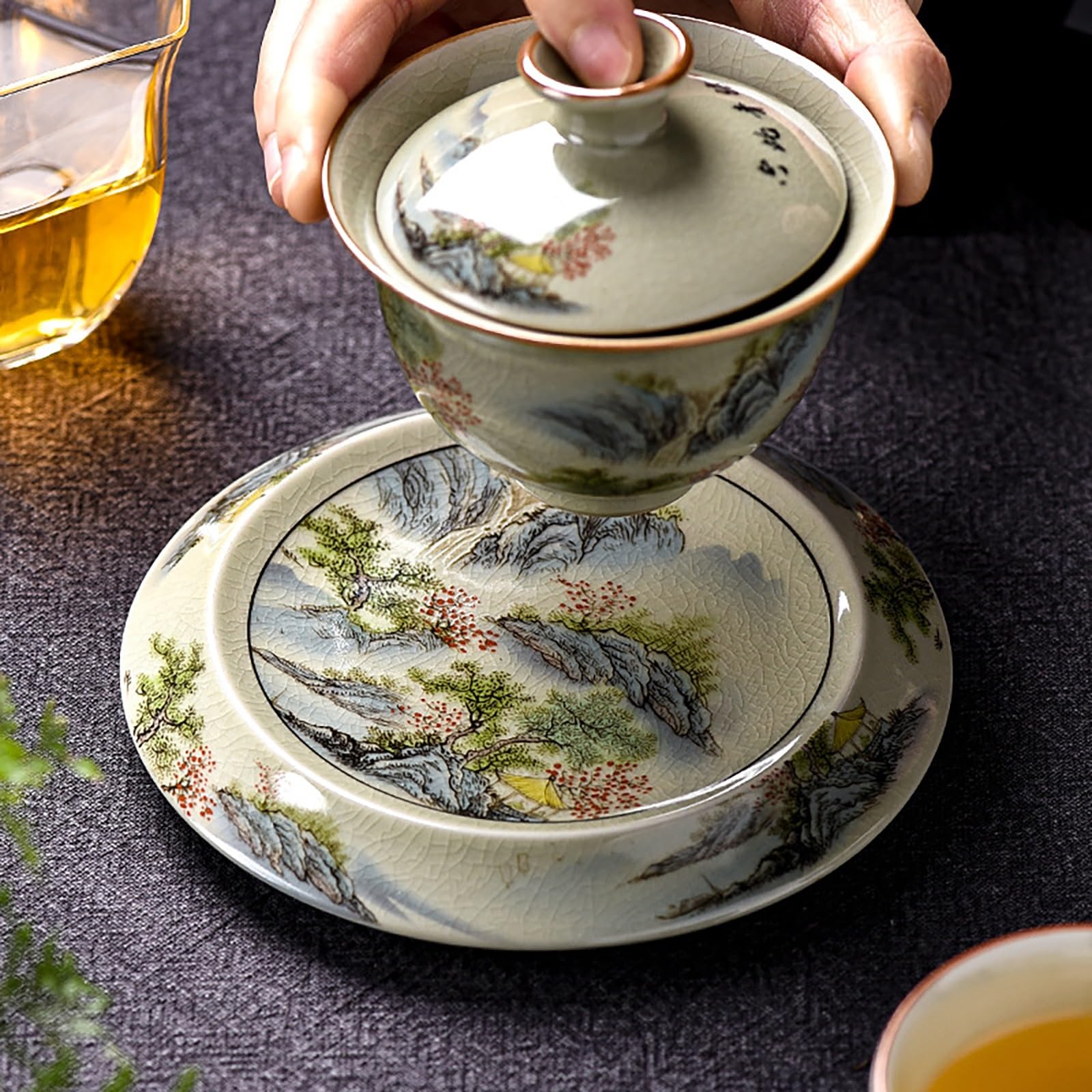 Gaiwan Céramique Chinois - Thé Kung Fu - Motif Antique Sancai - 170ml