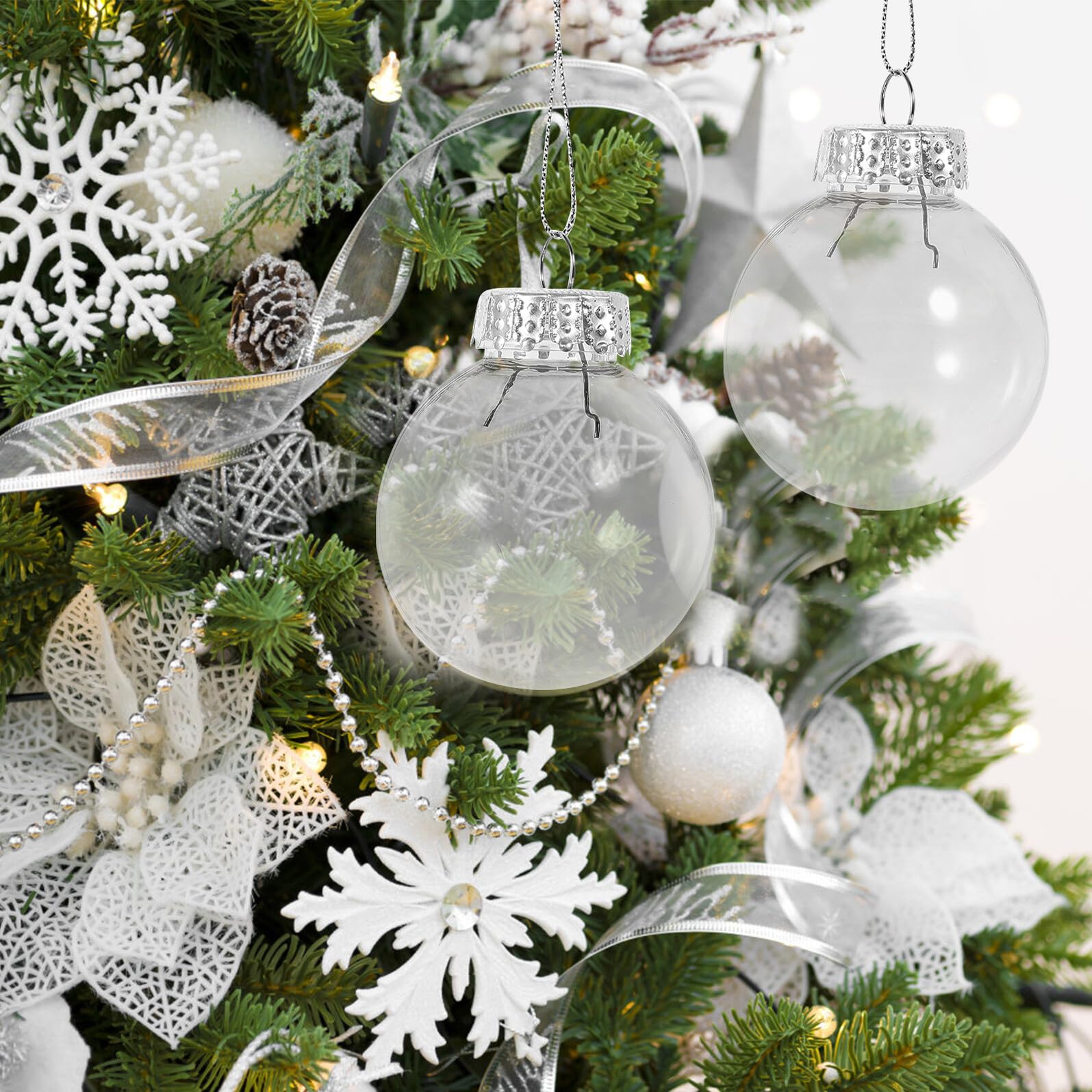 Housoutil Bolas Transparentes Rellenables de 6 CM para Decoración Navideña y Bodas 30 Unidades de Adornos Colgantes de Plástico Huecos para Manualidades y Decoración Festiva