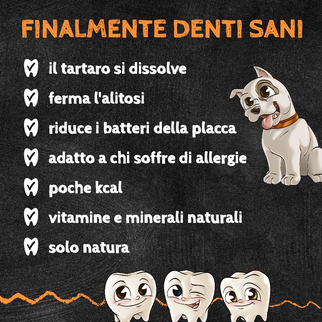 QCHEFS Dental Flakes per Cani - Snack per la Cura dei Denti - Rimuovere Il tartaro - per Chi soffre di allergie - Contro l'alito Cattivo e Le gengiviti - Antibatterico