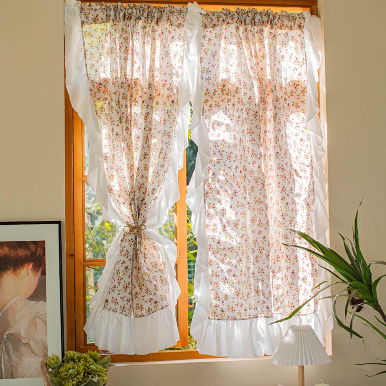 Cortinas de voile traslucidas rUrEu de 170x270cm, cortina de ventana corta estilo casa de campo