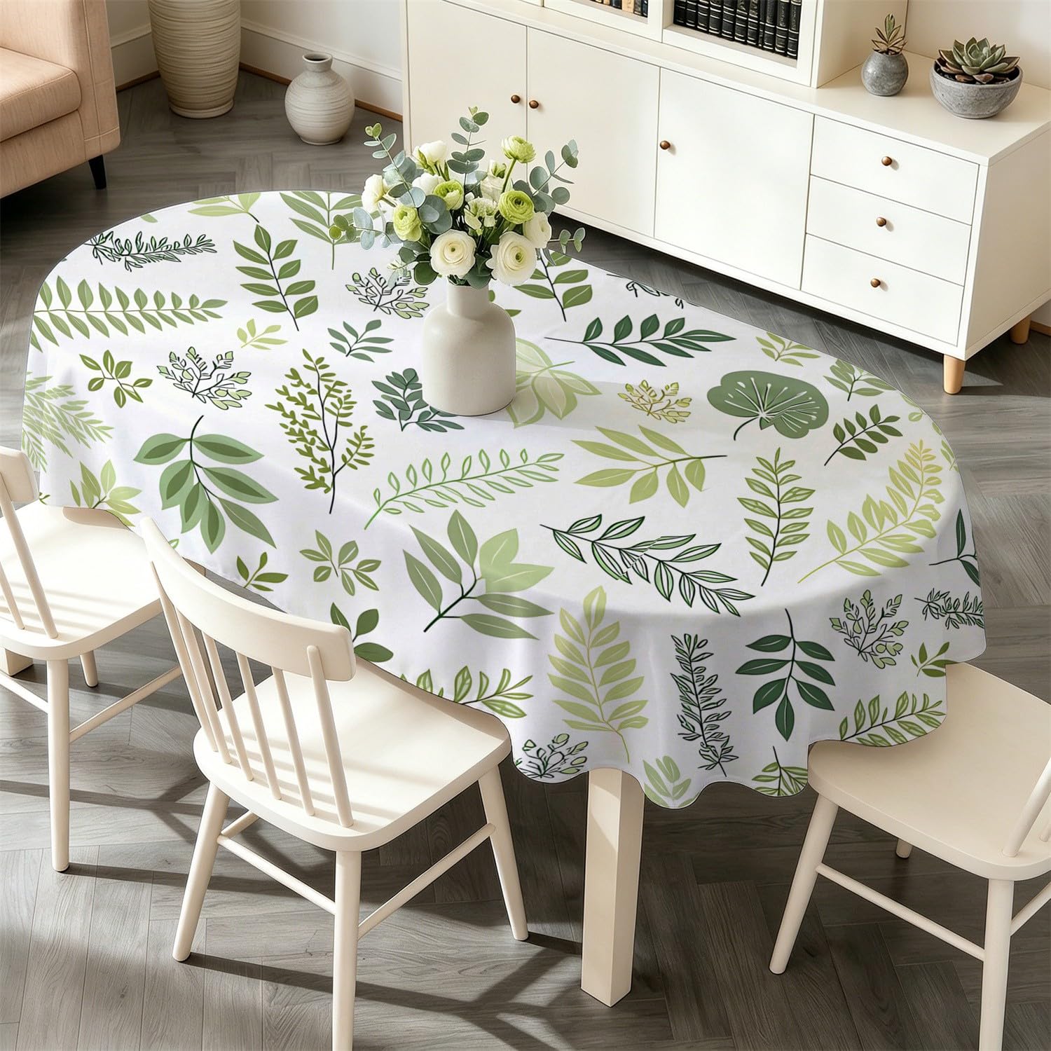 Nappe Ovale 160x200 cm Rameaux D'Eucalyptus, Imperméable et Anti-Tache, Nappe de Table Lavable Feuilles Vertes, Linge de Table Décoration pour Cuisine Salle à Manger Jardin Terrasse Balcon D-19