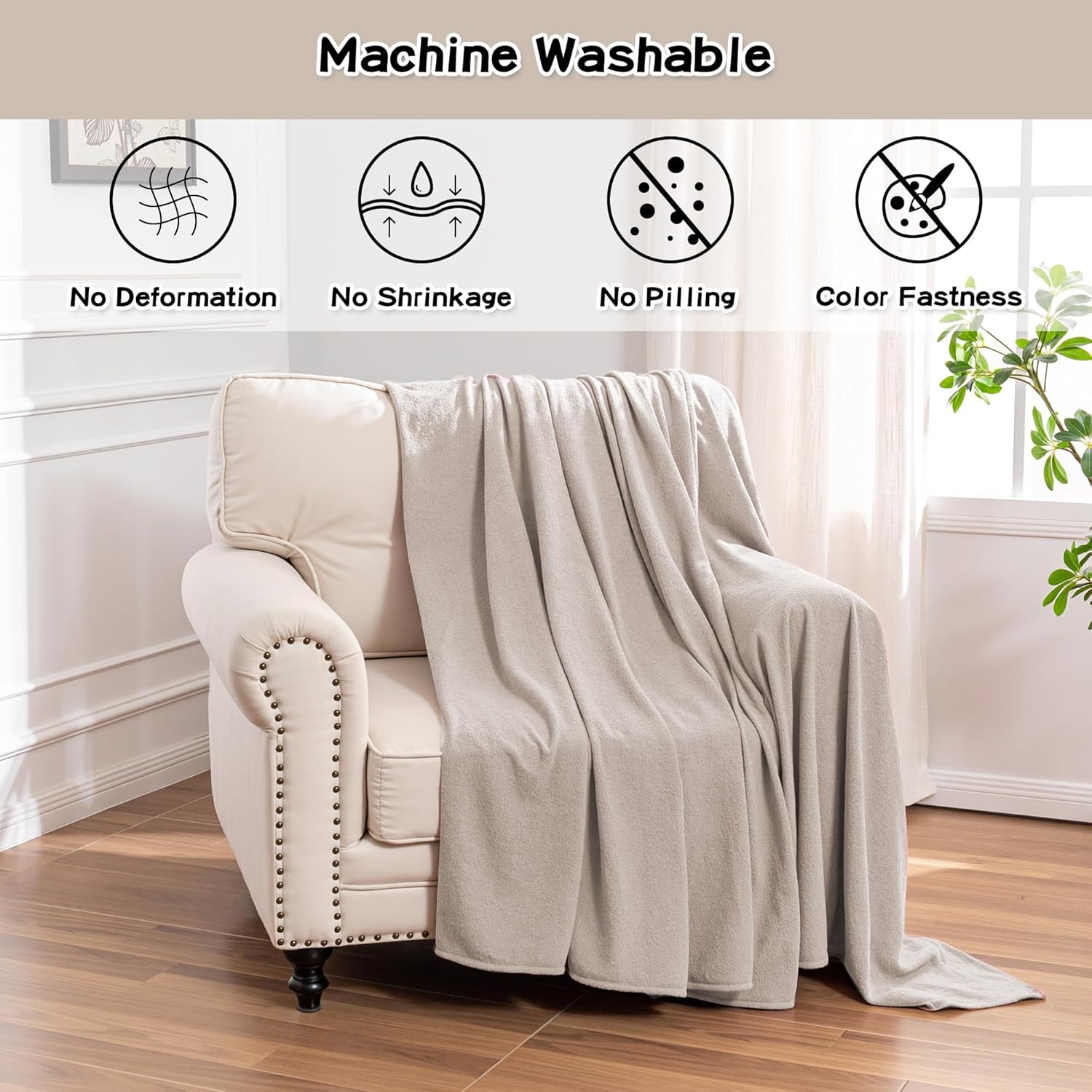MEETSKY Small Couch Cover Oversized Armchair Sofa Covers Washable for Dogs Single Recliner Sofa Slipcover, Cat Scratch Proof Soft Sofa Throw Protector for Pets, 71" x 91", Oat