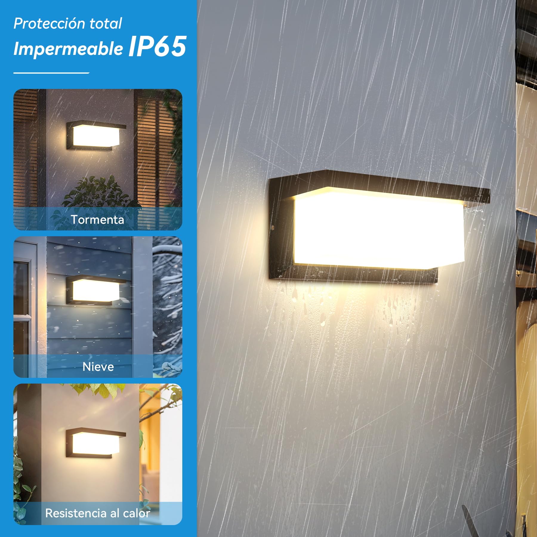 18W Aplique Pared Exterior LED, 2 Piezas Lampara Exterior Pared Interior IP65 Impermeable,Moderna Luz de Aluminio 3000K 4000K 6500K para Terraza,Jardin,Pasillo,Garajes,Salón,Dormitorios