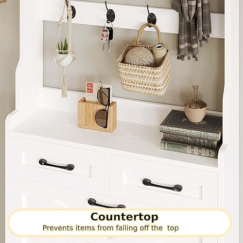 Miniatura 9 de IRONCK Zapatero con 3 cajones abatibles y perchero, organizador independiente de almacenamiento de zapatos de madera para entrada, zapatero estrecho