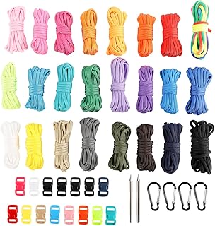 YaeGarden 24-Pack Multicolored Paracord Cords 550 Multipurpose Paracord Ropes, 14 Colorful Buckles for Bracelet, 4 Pieces Spring Snap Hooks and 2 Pieces Paracord Stitching Needles for Camping Hiking