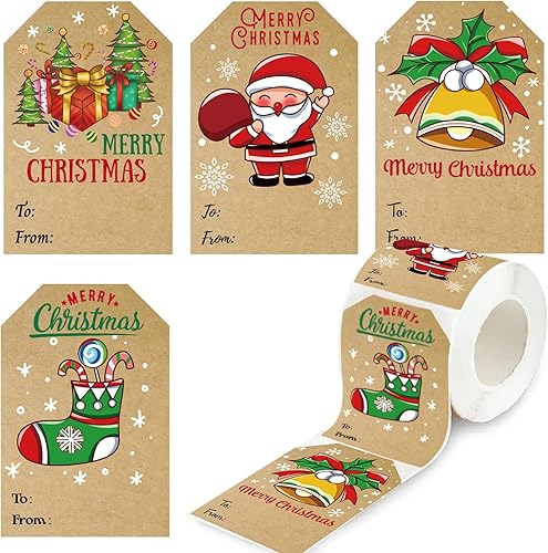 Etiquetas adhesivas de regalo de Navidad, 300 etiquetas de Navidad para regalos, rollos de calcomanías de 2 x 3 pulgadas, autoadhesivas, etiquetas