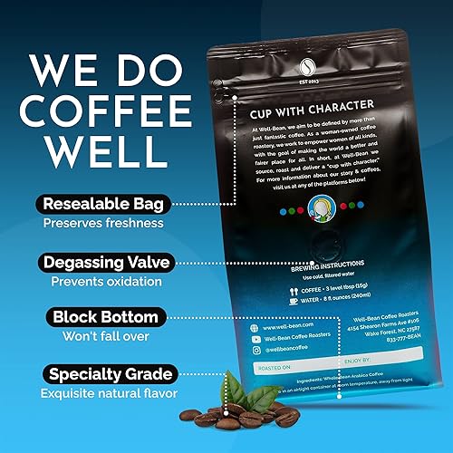 Miniatura 5 de Well-Bean Café - Better Half Whole Bean Coffee, mezcla de café HALF CAFF, tostado ligero, procesado con agua suiza, 12 onzas