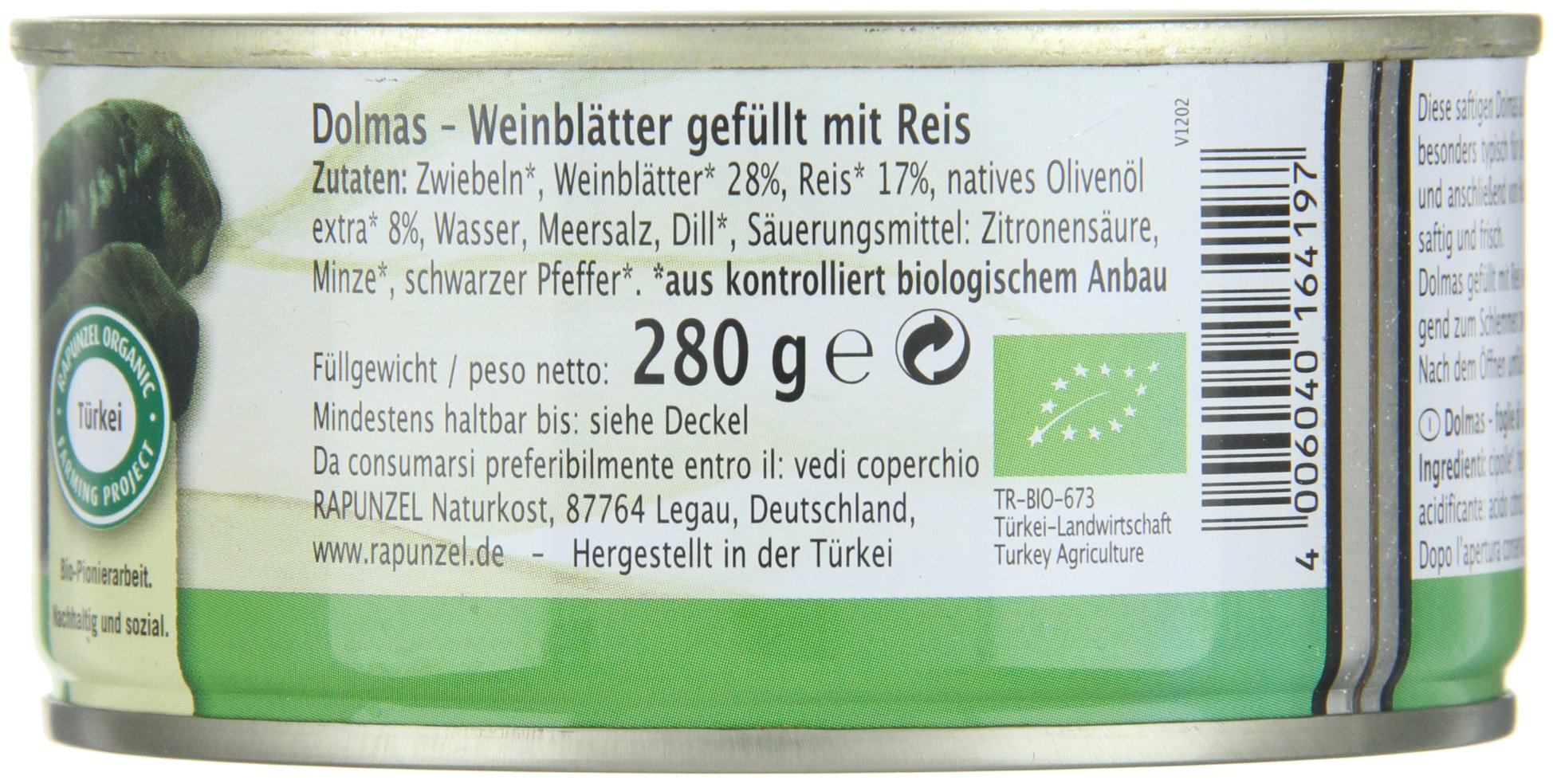 Rapunzel Dolmas Weinblätter gefüllt mit Reis, Projekt Bio, 280 g