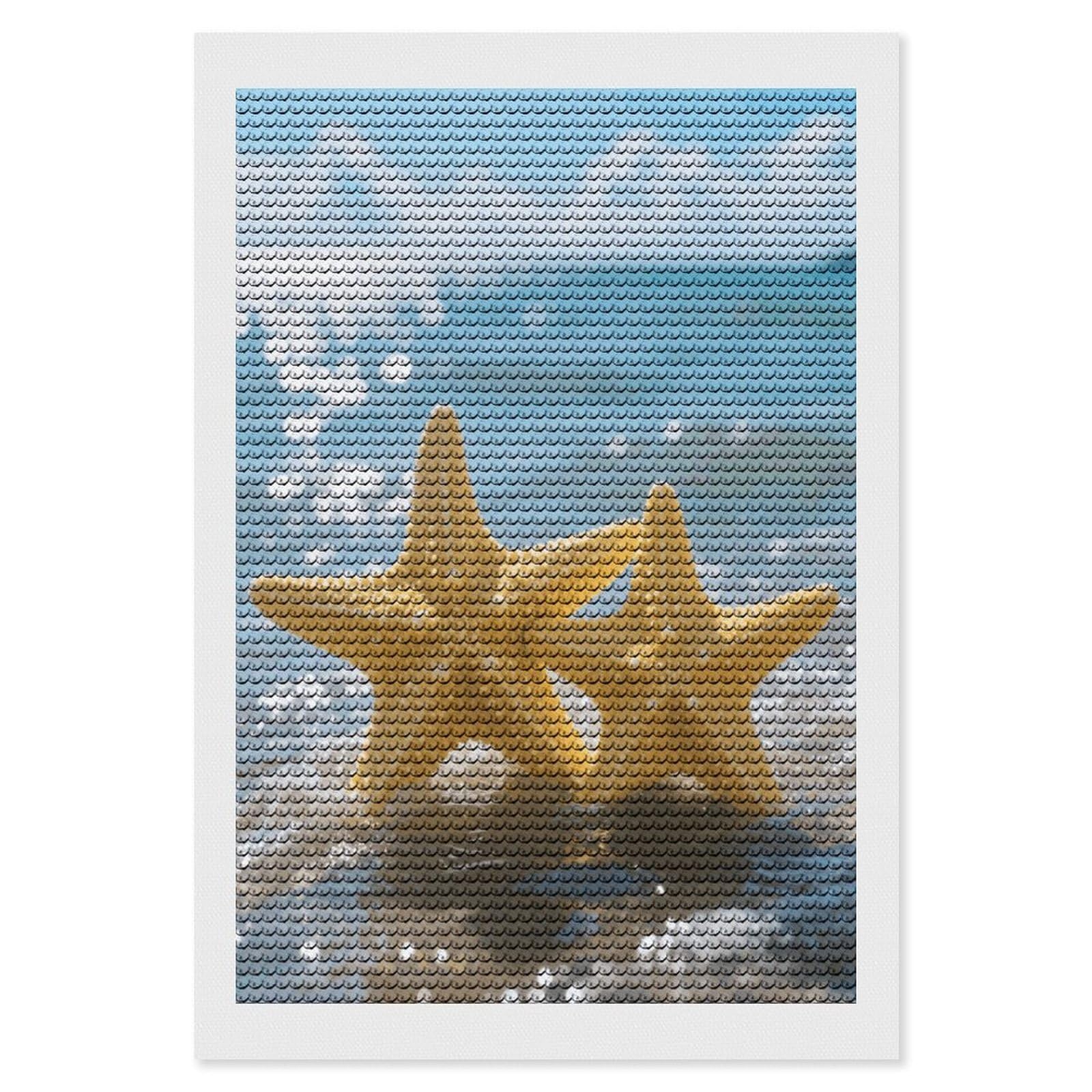 FodPand Yellow Starfish on Beach 5D Diamond Painting Kits for Adults Beginners Full Drill Round Diamond Dots Pictures Gem Art Supplies for Home Wall Room Decoration DIY Craft Set Gift 8x12