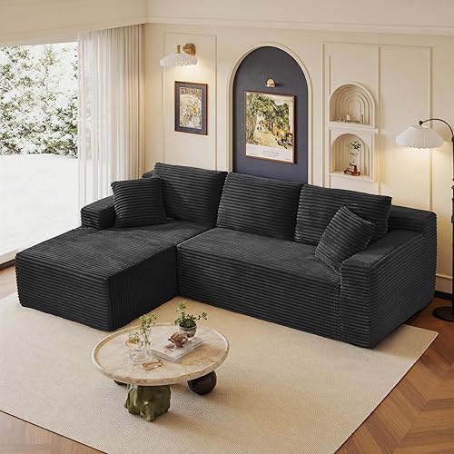 Miniatura 39 de Sofás seccionales de 96 pulgadas para sala de estar, sofá de nube tapizado en forma de L, sofás modulares modernos con diván (negro, 96 pulgadas de