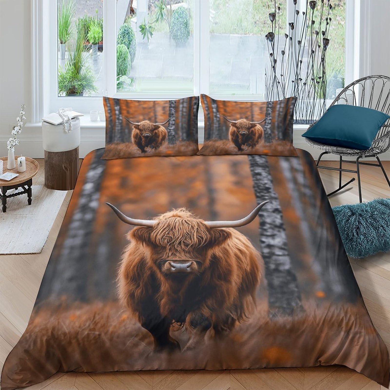 Ctjqhvkz Style-2 3D Printed Highland Cow Fitted Sheet Microfiber Soft Brown Forest Mattress Cover For Bedroom Guest Room Decor Single（135X200cm）