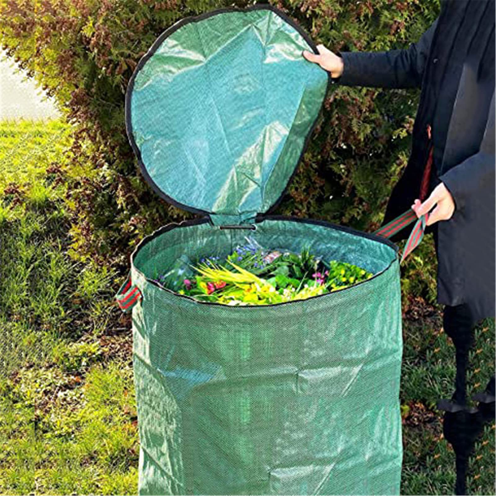 Sacs De Jardin,Sacs à Déchets De Jardin Vertsavec avec Poignées Et Couvercle Fermeture éclair Sacs Résistants Réutilisables Stable Imperméables Pliable De Jardin (120L,Lot de 4)