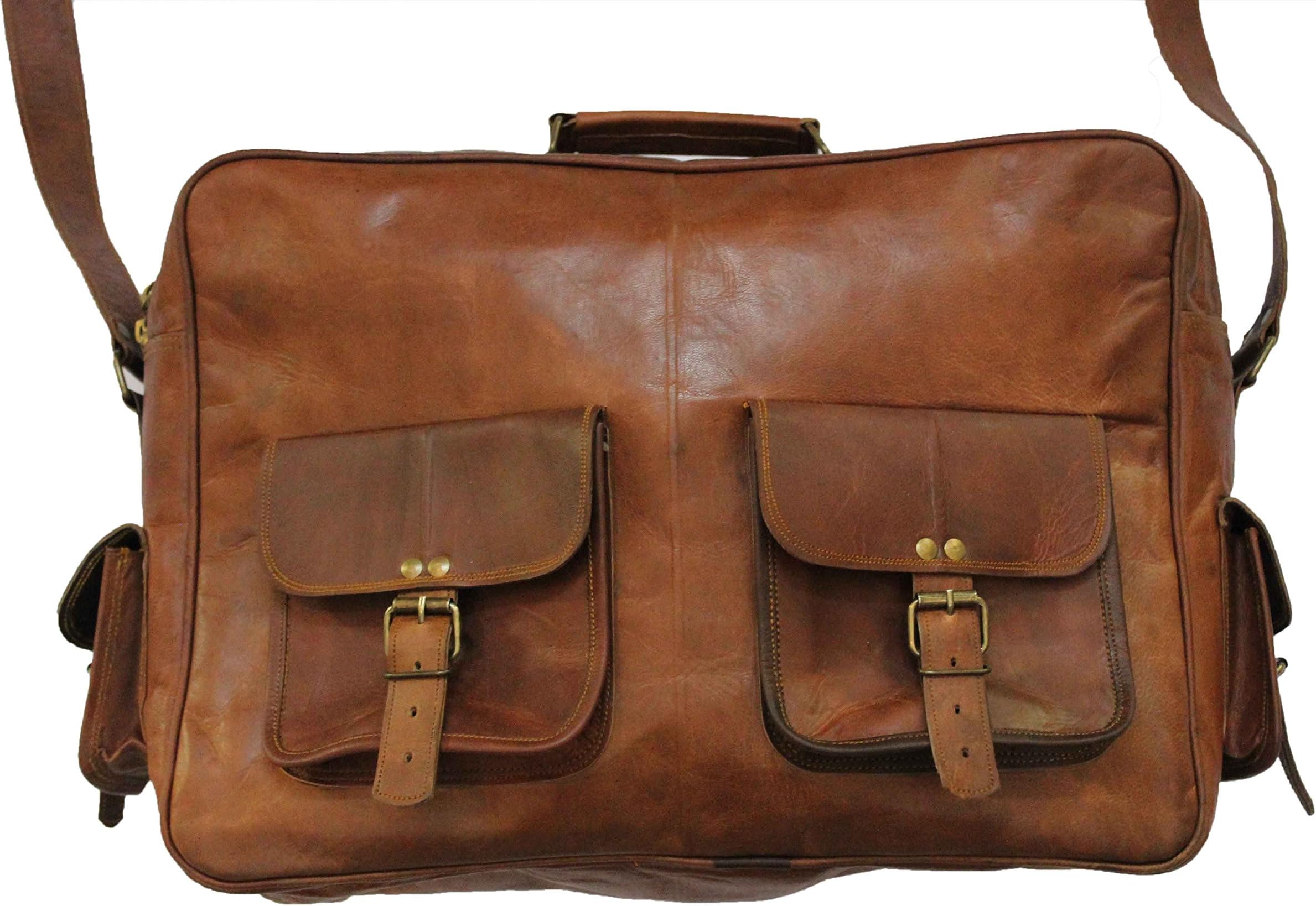16inch Large Genuine leather Handmade Vintage Briefcase Bag.