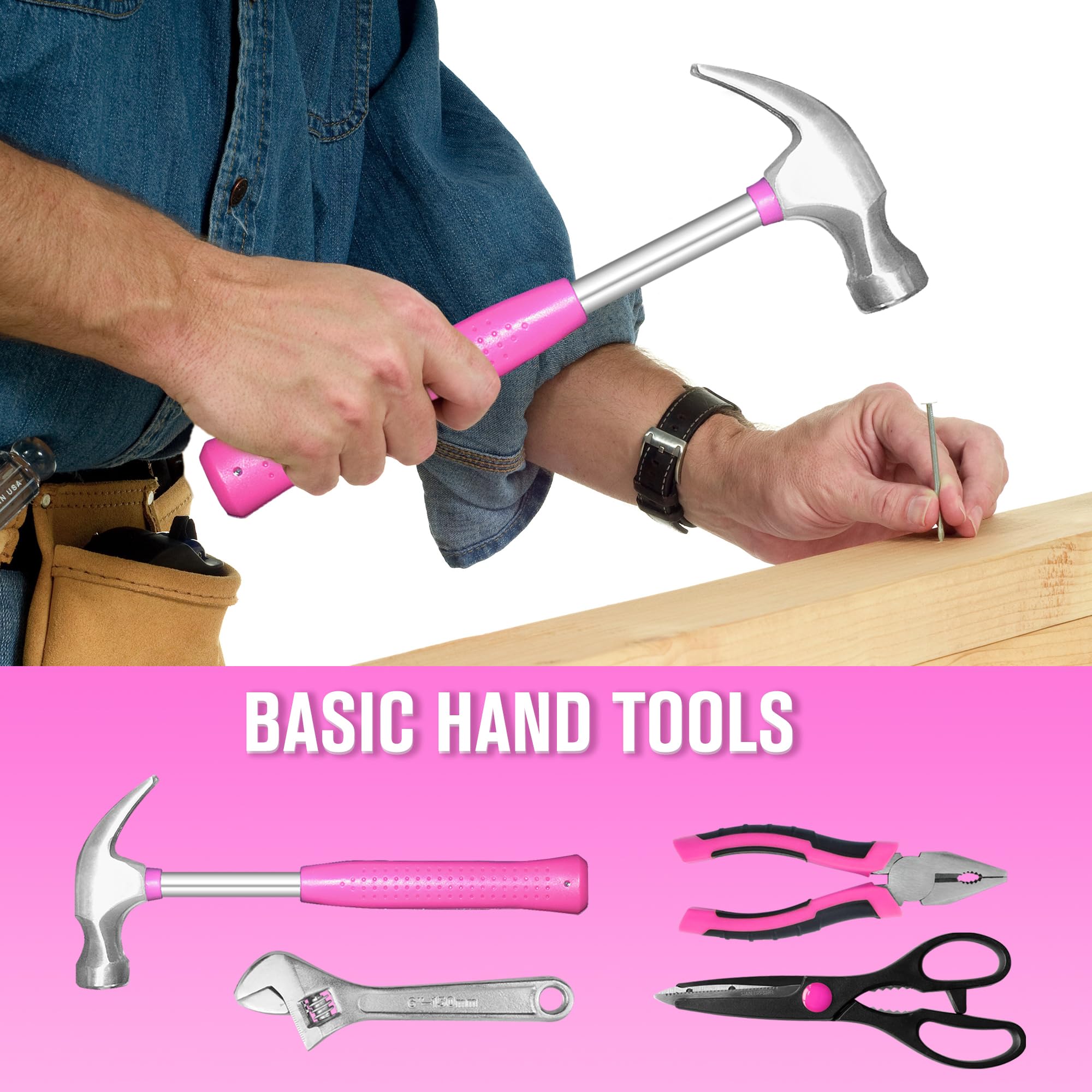 SOLUDE Ensemble D'outils Rose,206 Pièces Kit D'outils Maison