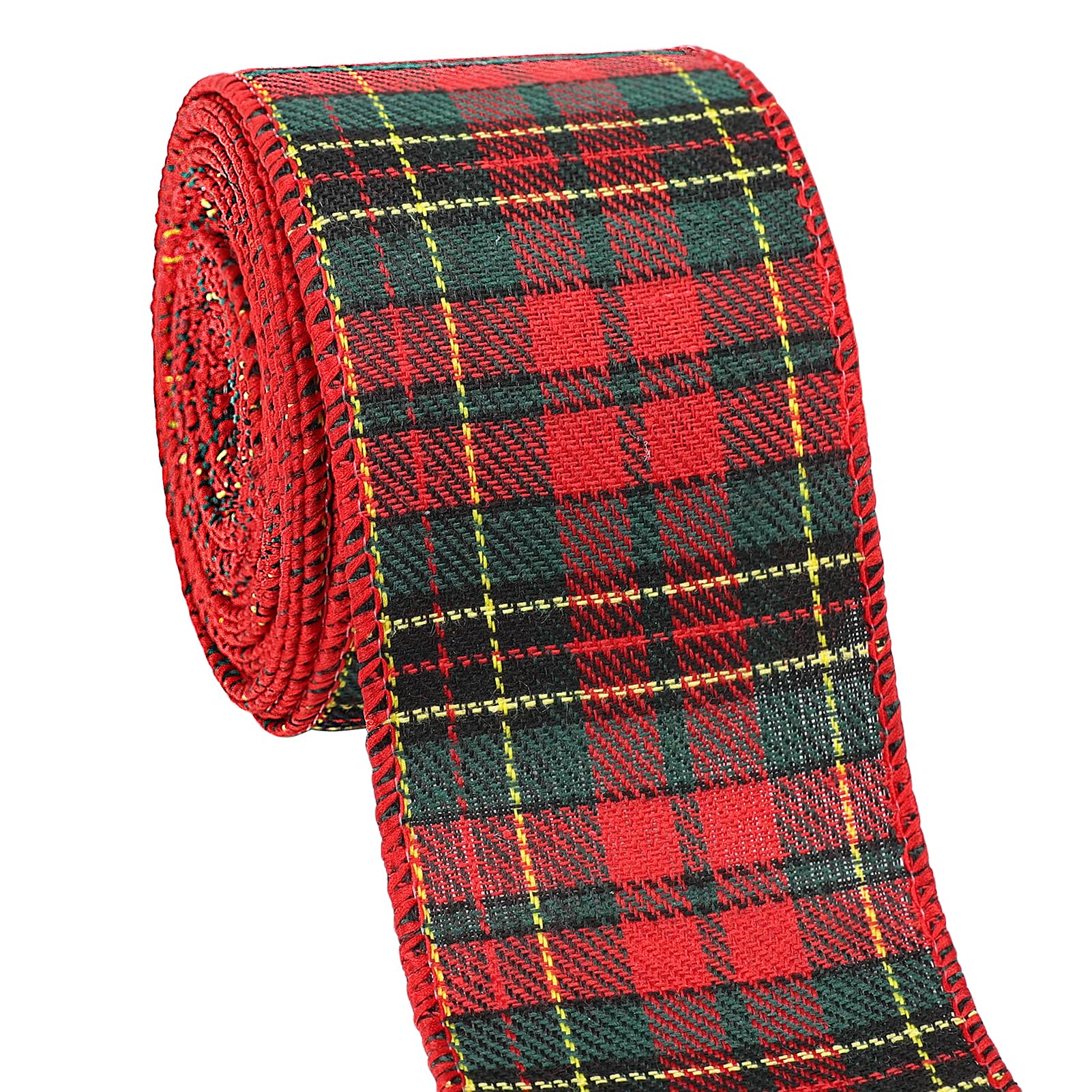 Tenn Well Buffalo Plaid Ribbon, 9.8 Yards 2.5 inch Red and Green Plaid Christmas Ribbon Wired for Christmas Tree, Bow Making, Wreath Making, Holiday