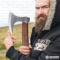 Vista 3 de Hacha vikinga barbuda con vaina, 16 pulgadas, cabeza de damasco resistente con mango de madera rosa duradera para hombres (EL20)