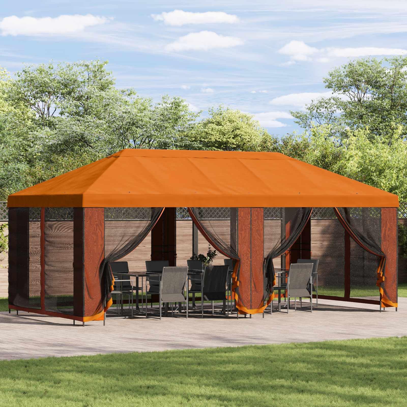 Pawilon ze ścianami bocznymi 6 x 3 m, pomarańczowy, poliester, stal