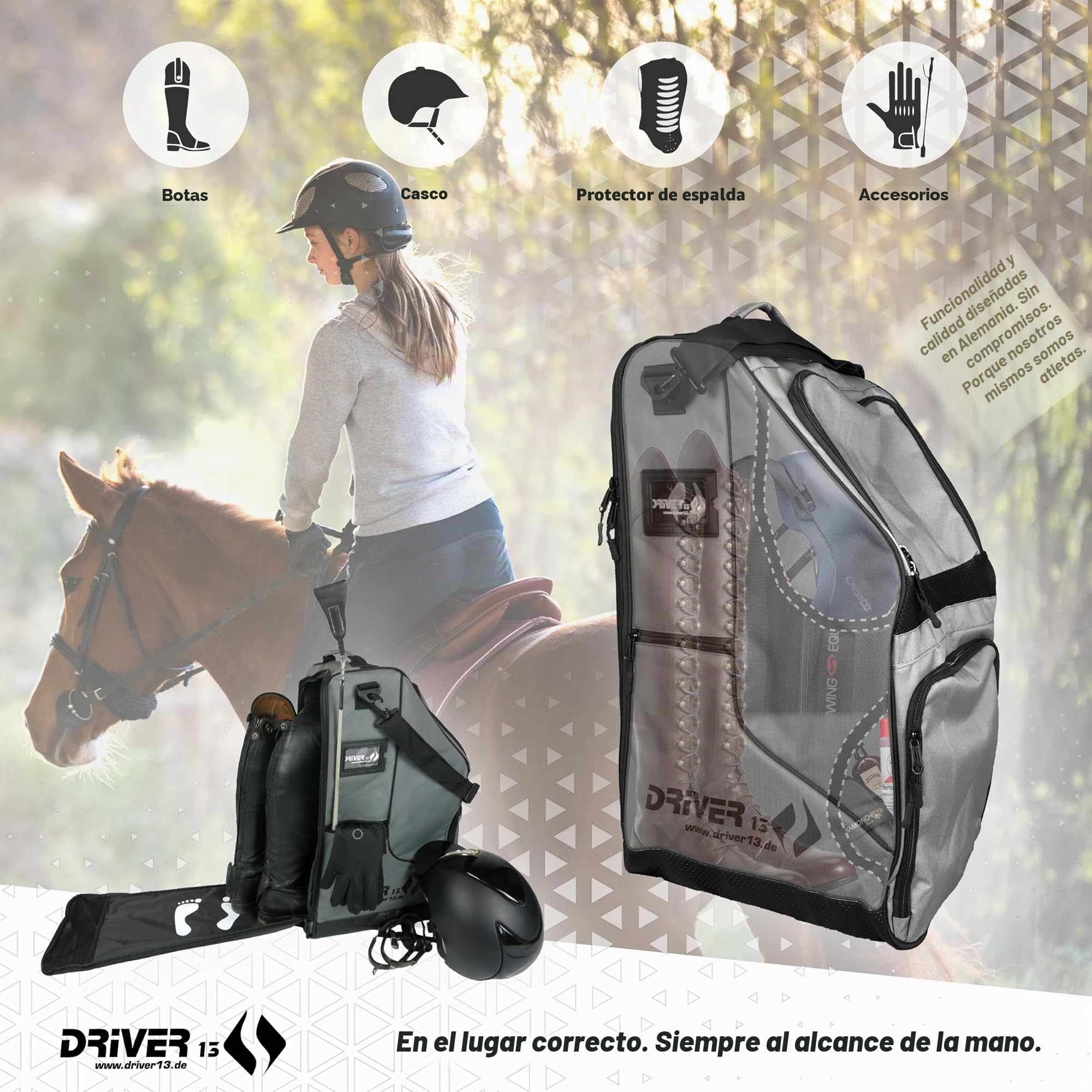 Bolsa para Botas de Equitación Deluxe con Compartimento para Casco, 60 cm, 35 x 30 x 60 cm
