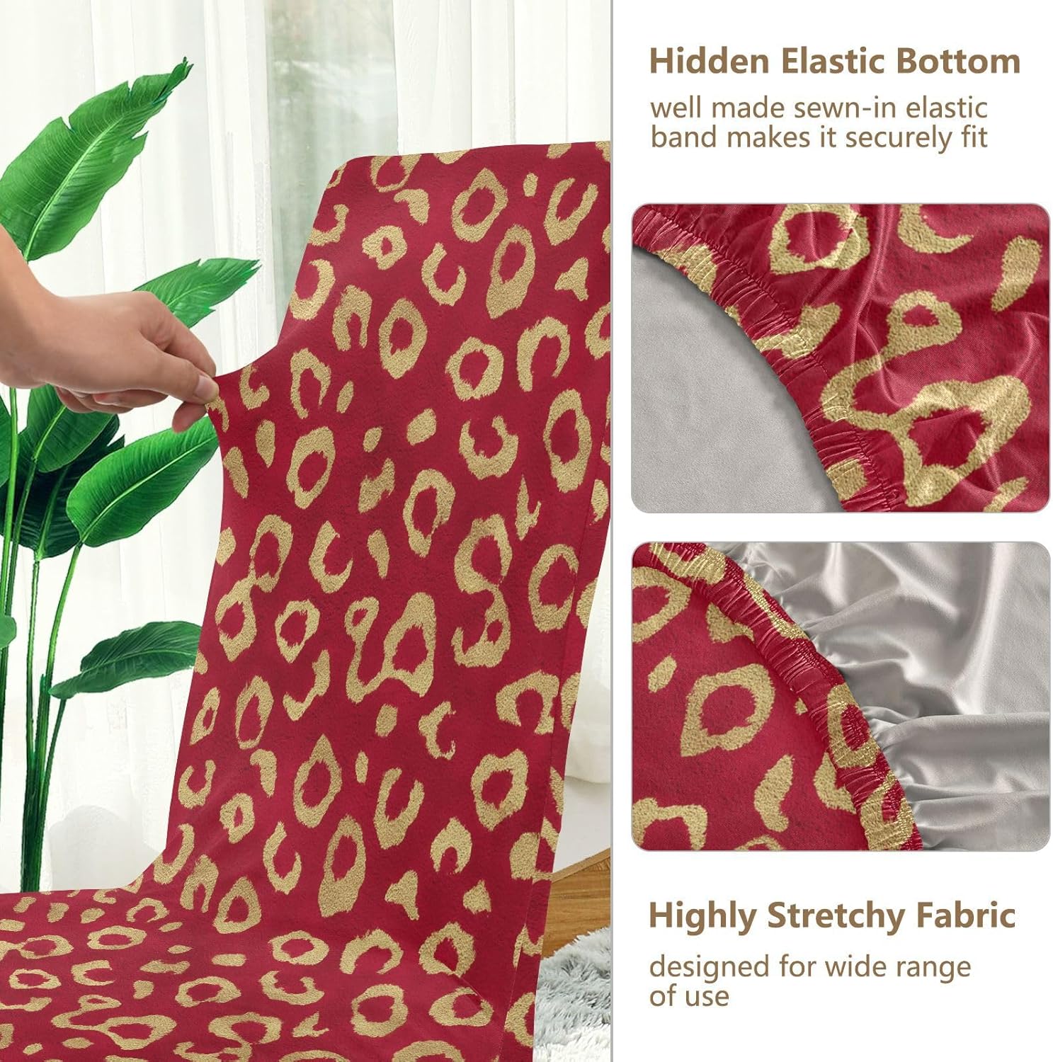 ALAZA Chair Covers for Dining Room, Gloden Red Animal Leopard Cheetah Print Stretch Chair Cover Sets Chair Protector Removable Washable for Ktichen Restaurant Hotel