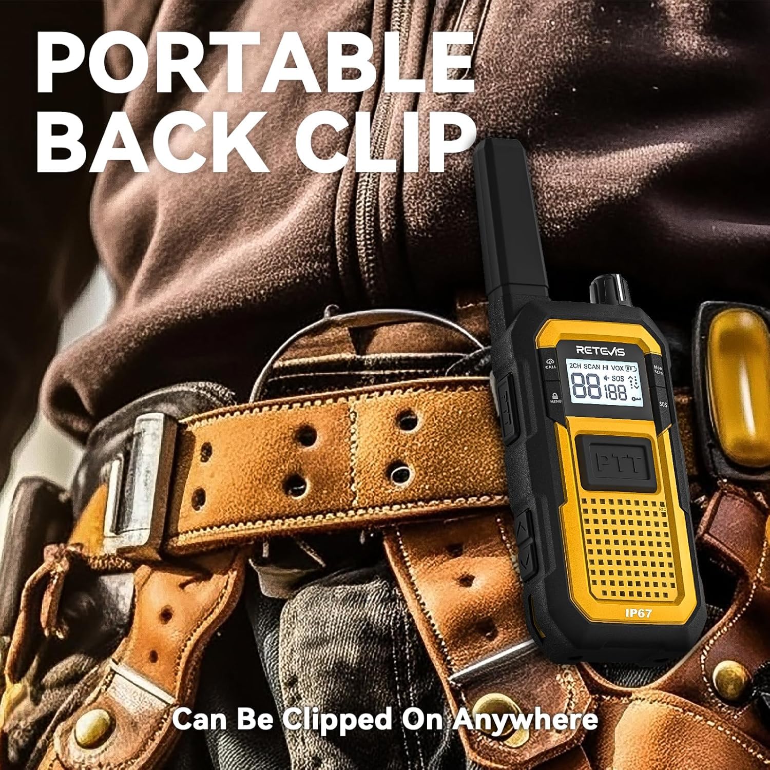 Retevis RB648 Walkie Talkie Robusto, Radio Bidirezionale Impermeabile IP67 | Antipolvere, Resistente alle Cadute, SOS Vibrazione PMR Walkie-Talkie per Ambienti Industriali Difficili(10 Pezzi, Giallo)