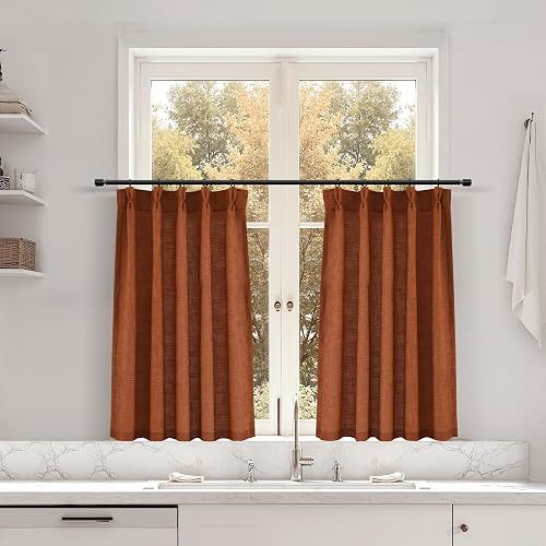 Joywell Linen Pinch Pleated Kitchen Curtains 30 Inch Length Terracotta