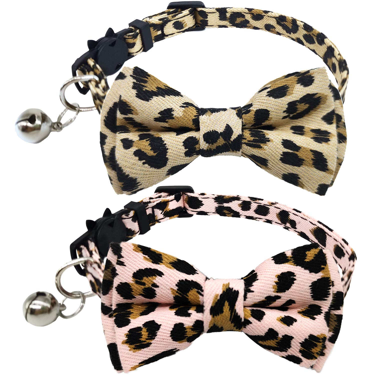 Katzenhalsband, mit Schleife und Glöckchen, verstellbar von 19 - 26 cm, 2 Stück