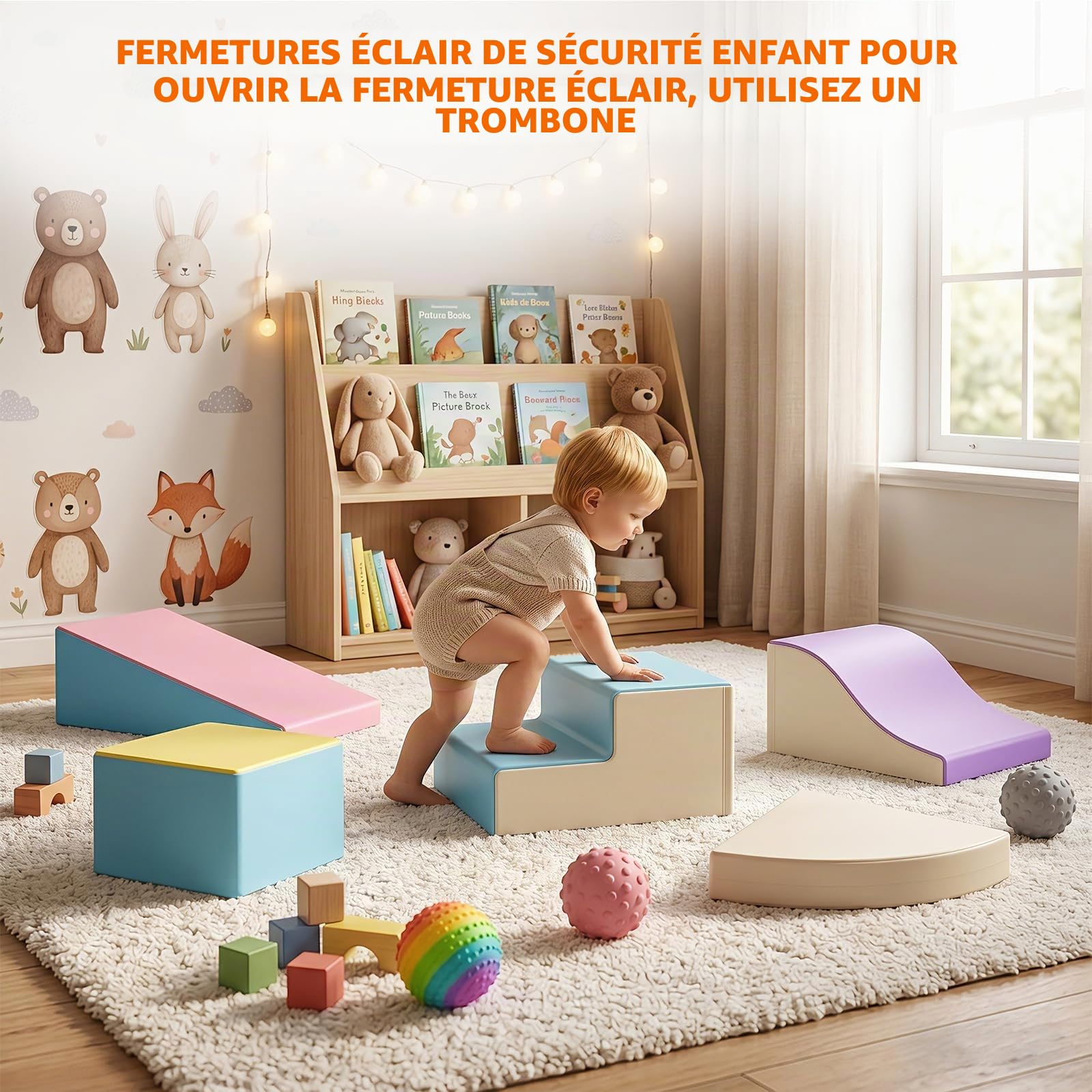 Parcours motricité bébé,6 Pièces Module Motricité Enfant Cuir PU Blocs Mousse Éducatifs - EPE Jouets Descalade Bébé Structure d'escalade Antidérapante (Macarons)