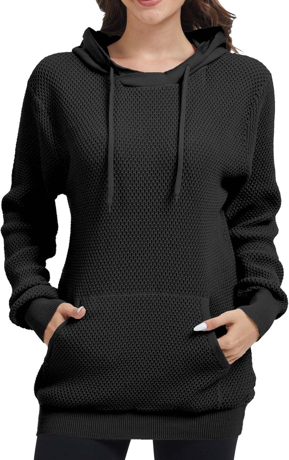 Womens Hoodie Sweatshirt Loose Fit Crew Neck Pullover Sweater with Pocket Ribbed Cuffs Fall Tops