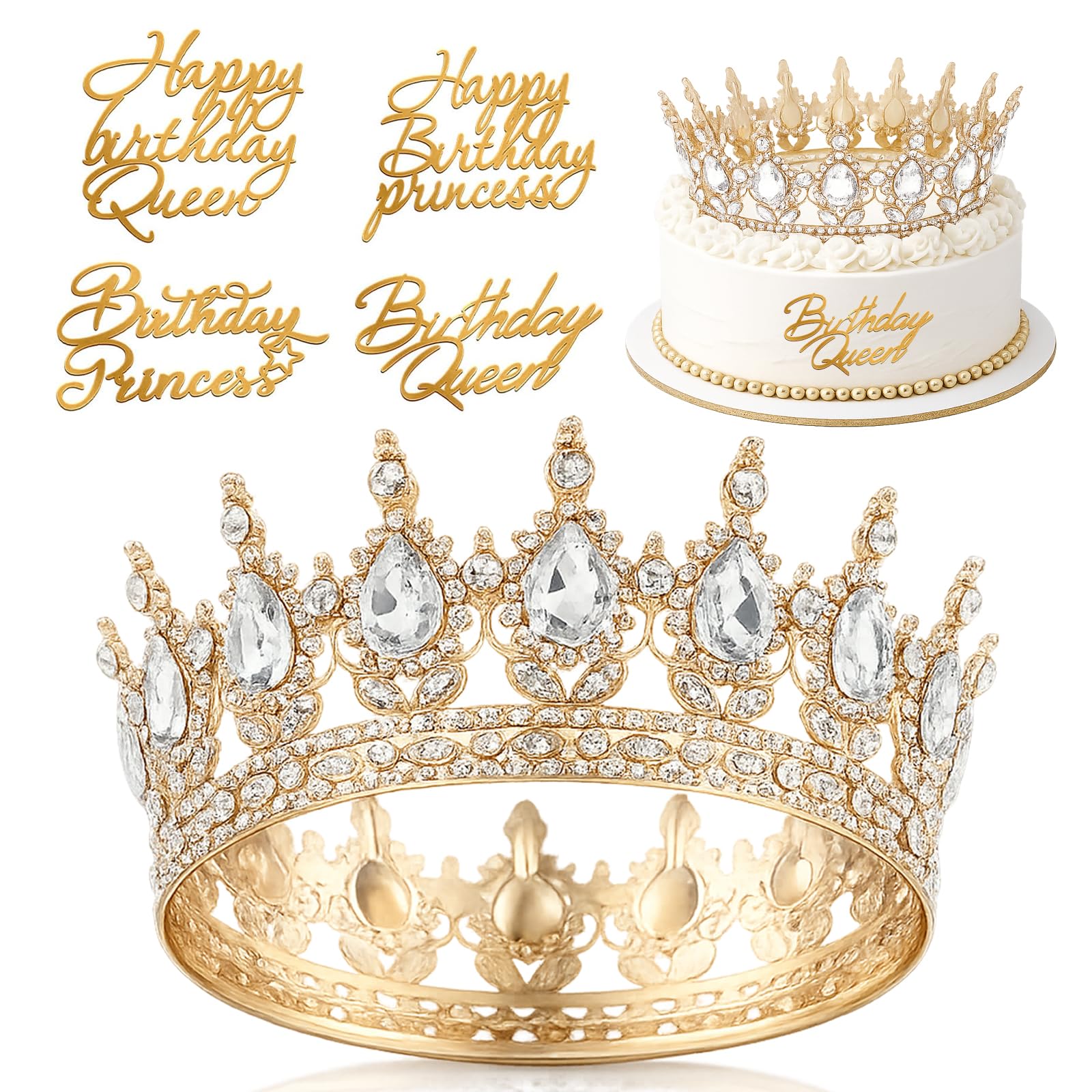 BOYIFEIJIE Krone Mädchen Geburtstag Krone, Funkelndes Diadem Kristall für Torte, Glitzernde Geburts tagskrone Mädchen, Tiara Deko Geeignet für Geburtstag, Hochzeit & Feier