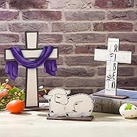 Vista 3 de Suzile 3 piezas de decoraciones de Pascua con texto en inglés "He is Risen", decoración de mesa, centros de mesa religiosos con texto en inglés "He