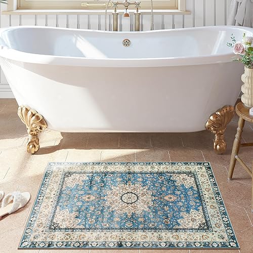 Miniatura 263 de Lahome Tapete tribal bohemio, pequeño, suave, antideslizante, lavable, de pelo corto, para piso en puerta, interior, entrada, baño, silla, Verde