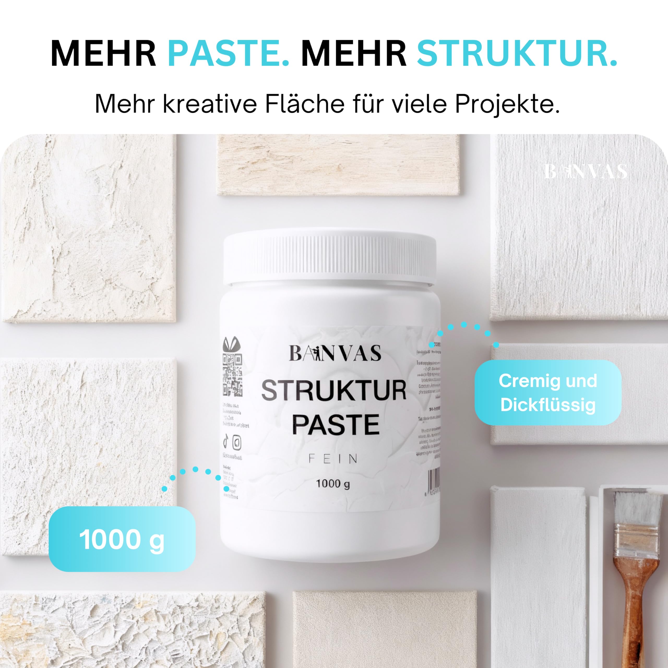 2er Set Strukturpaste Fein je 1000 g - Ideal für Acrylmalerei auf Leinwand - Premium Spachtelmasse für den Künstlerbedarf
