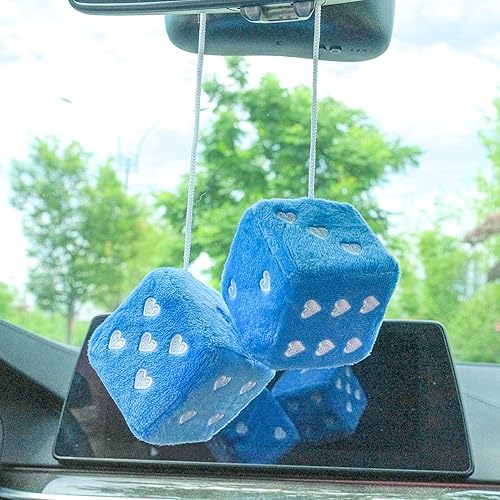 Miniatura 7 de Par de dados de felpa de 3 pulgadas en forma de corazón para decorar el espejo retro del automóvil, dados de decoración cuadrados retro para
