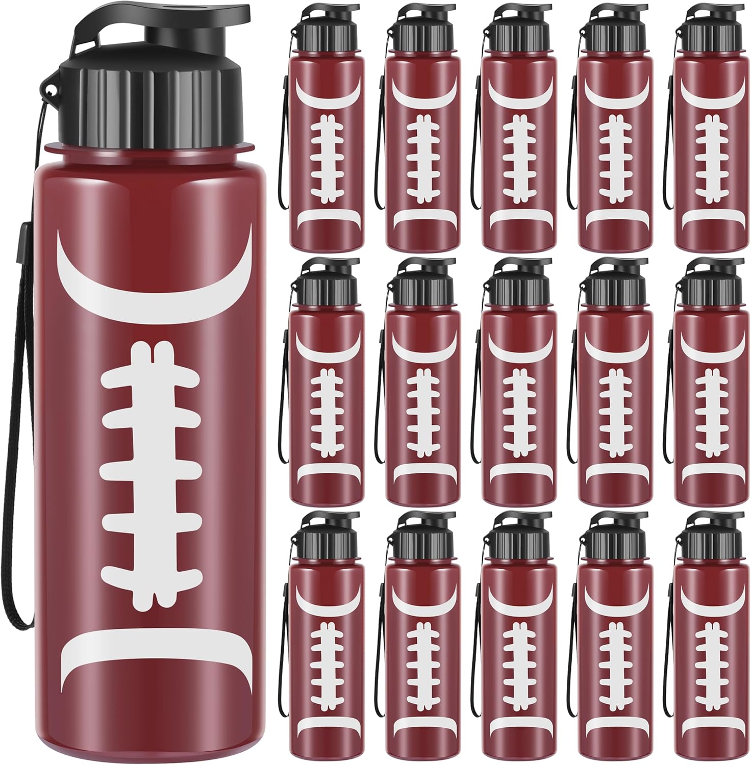 Olgaa 16 Pcs Football Water Bottle Bulk 20 oz Football Reusable Water Drink Bottles Sports Football Accessories for Party Favor Players Lovers Team Gifts (Football)