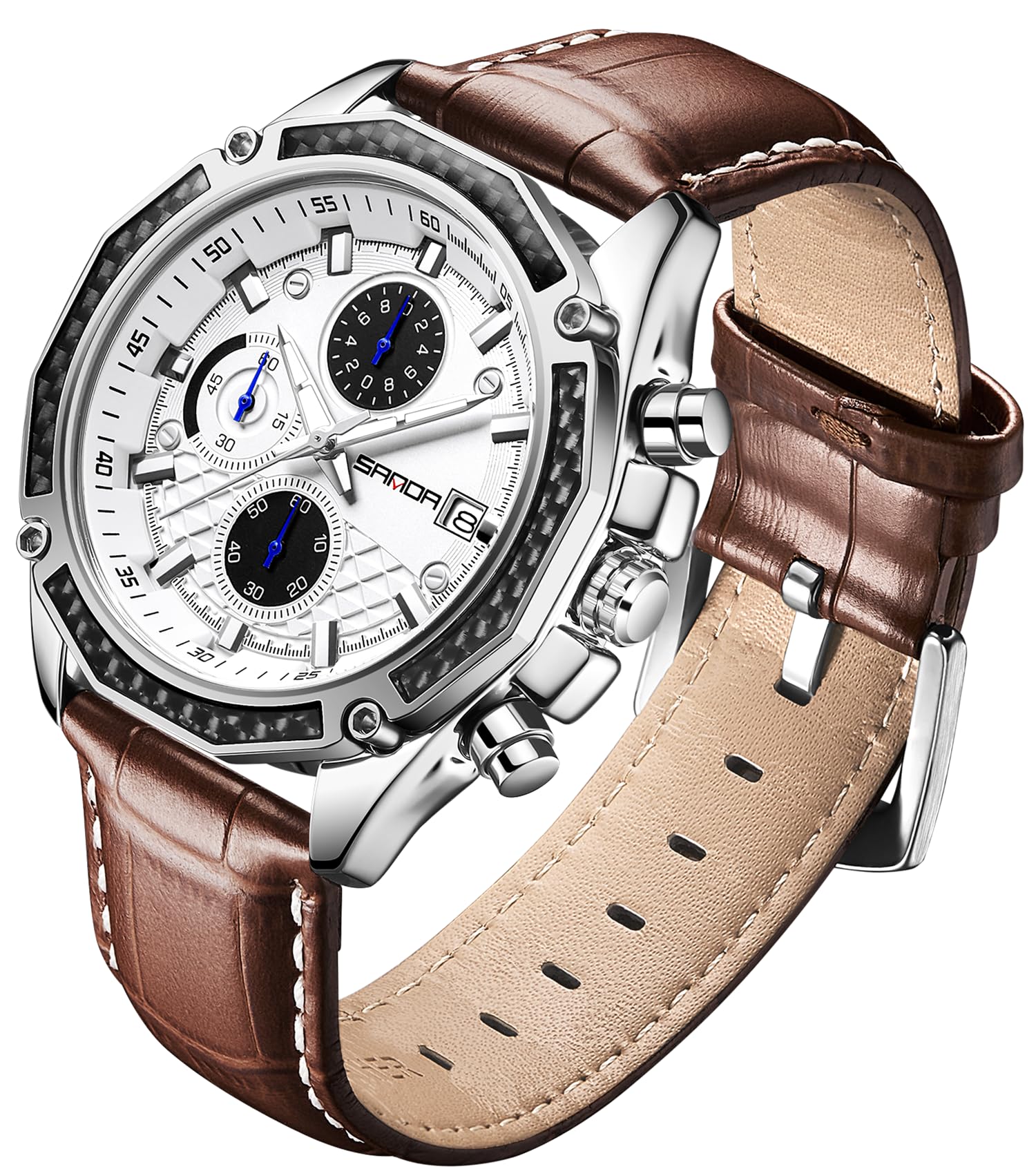 Uomo Orologio da Uomo per Gli Uomini Analogico Quarzo Orologi con Impermeabile Cronografo Calendario Cinturino in Pelle Acciaio Inox Orologio Classico Elegante Moda Orologio da Polso