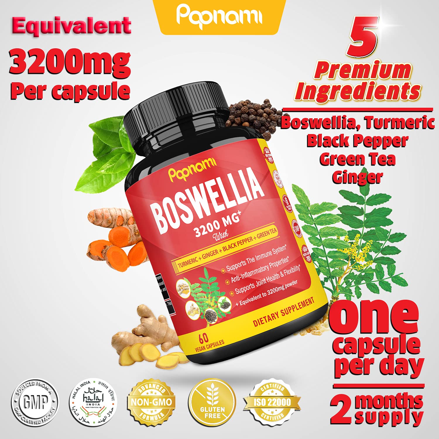 Boswellia Serrata Extract Capsules equivalent to 3200mg with Turmeric