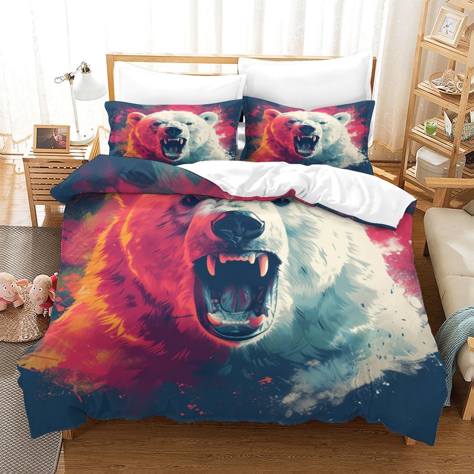 Housse de couette ours 3D microfibre hypoallergénique respirante 140x200