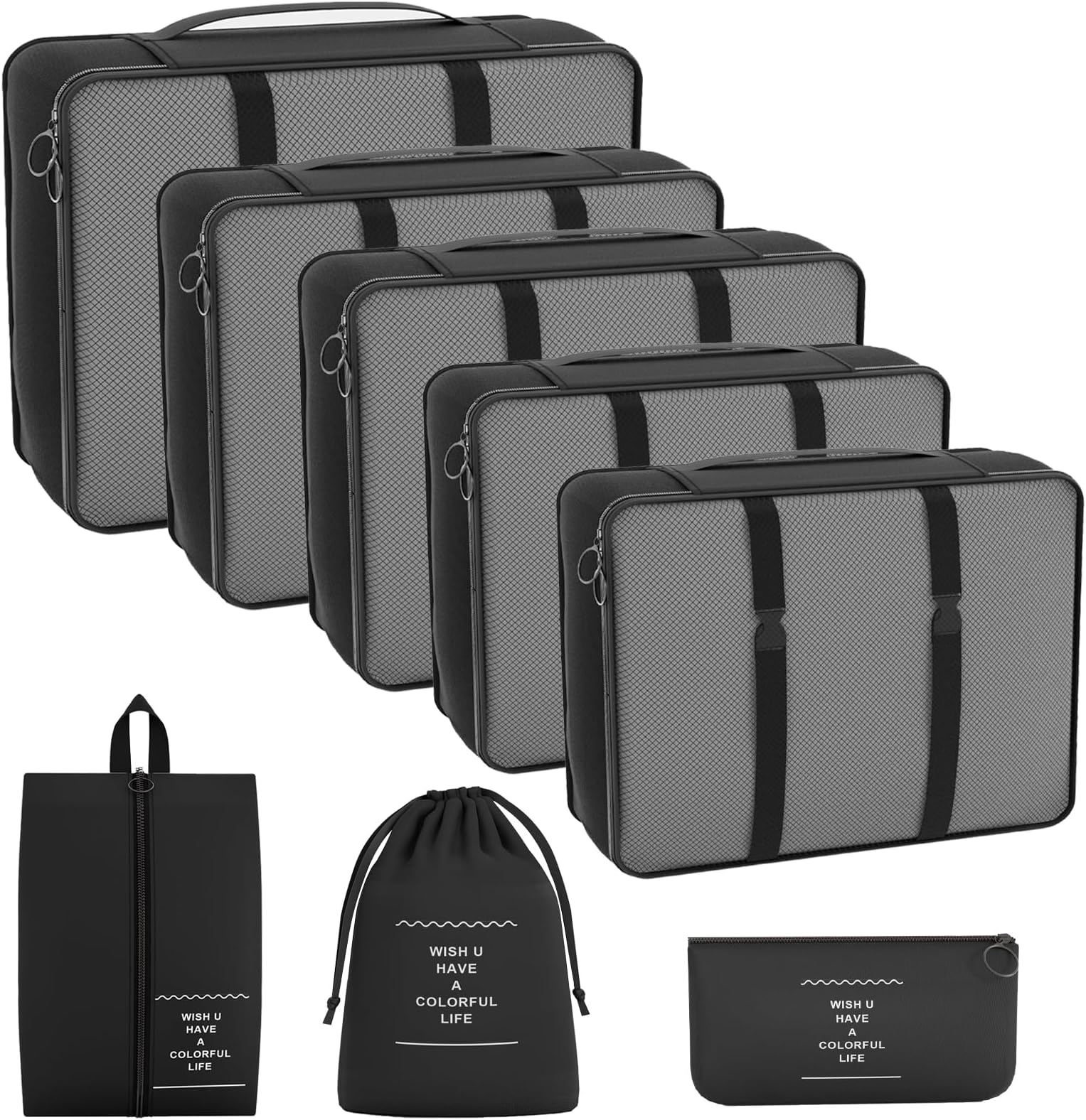 4 Pcs Compression Packing Cube Set, Expandable Mesh Travel