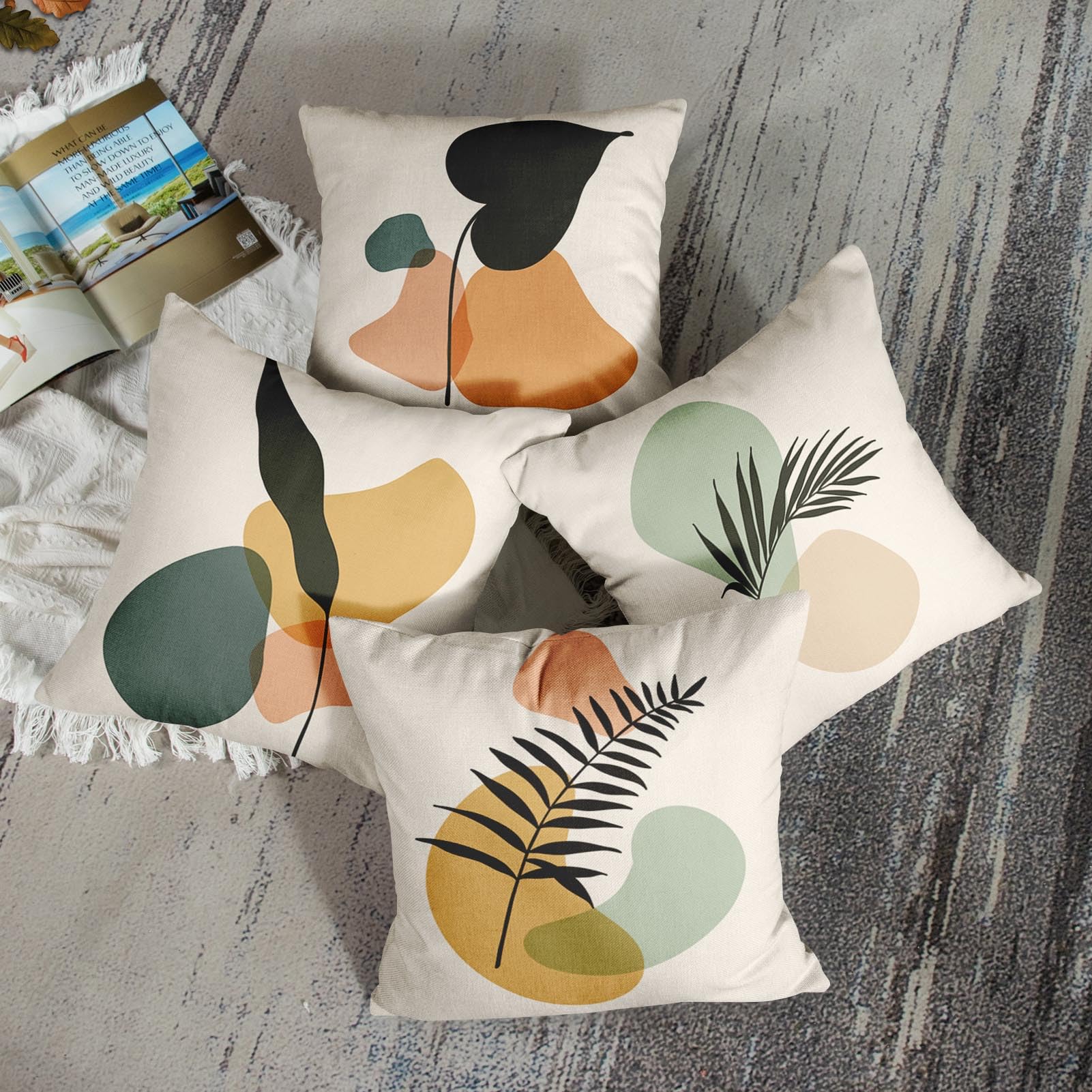 Set di 4 federe per cuscini da divano con motivo a foglie verdi per la decorazione di terrazze, giardini, salotti e camere da letto, 45 x 45 cm | Leroy Merlin