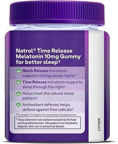 Miniatura 9 de Natrol Gomitas de melatonina de 10 mg, gomitas de sueño de liberación prolongada para adultos, minimizan los despertadores, sabor a fresa, 55