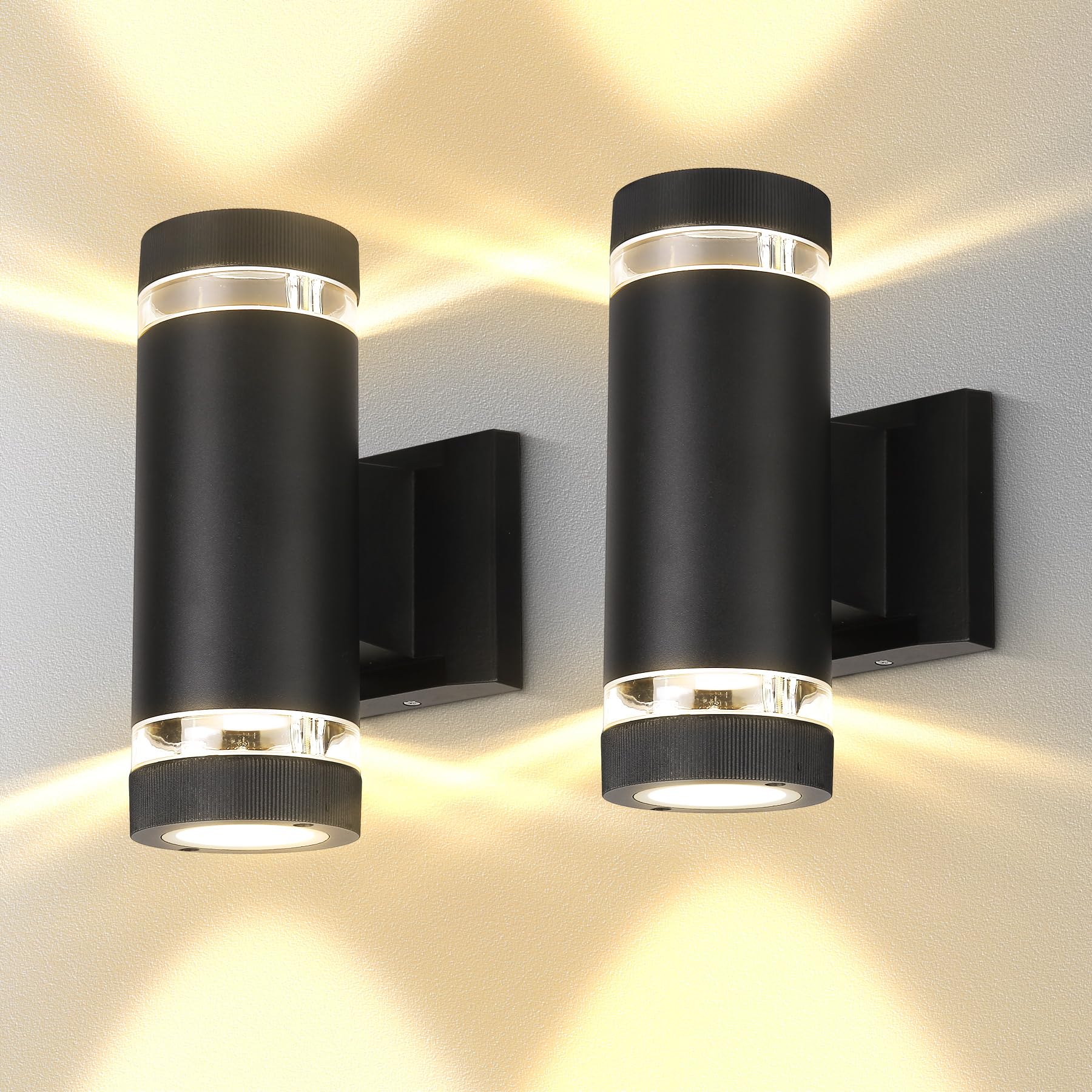 SILAMPDI Dimmable LED Wall Lights, Modern Wall Sconce GU10 Round Lighting Sconce Wall Mounted, 2 Pack Outdoor Wall Lamps IP44 Waterproof Outside Light