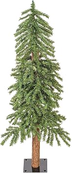 Vickerman 4'x 24.5 Natural Bark Alpine Artificial Christmas Tree Featuring 337 Rich Green PVC Tips - Unlit- Real Wood Trunk - Flat Metal Stand is Included