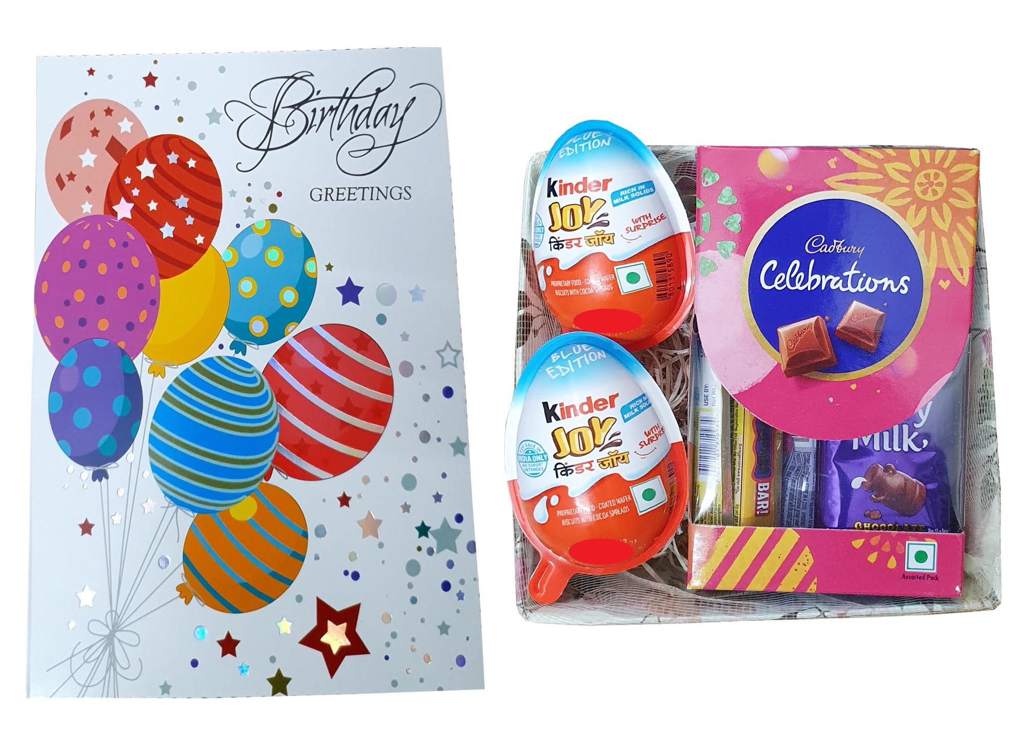 The Rich Box - Chocolate Gift Pack for Happy Birthday Cadbury Celebration and Kinder Joy 2 pc with a Happy Birthday Greeting Card