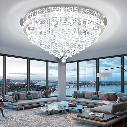 Lámparas de cristal modernas de 324 pulgadas de diámetro para comedor, lámpara de gota de lluvia plateada, lámparas de montaje empotrado para sala