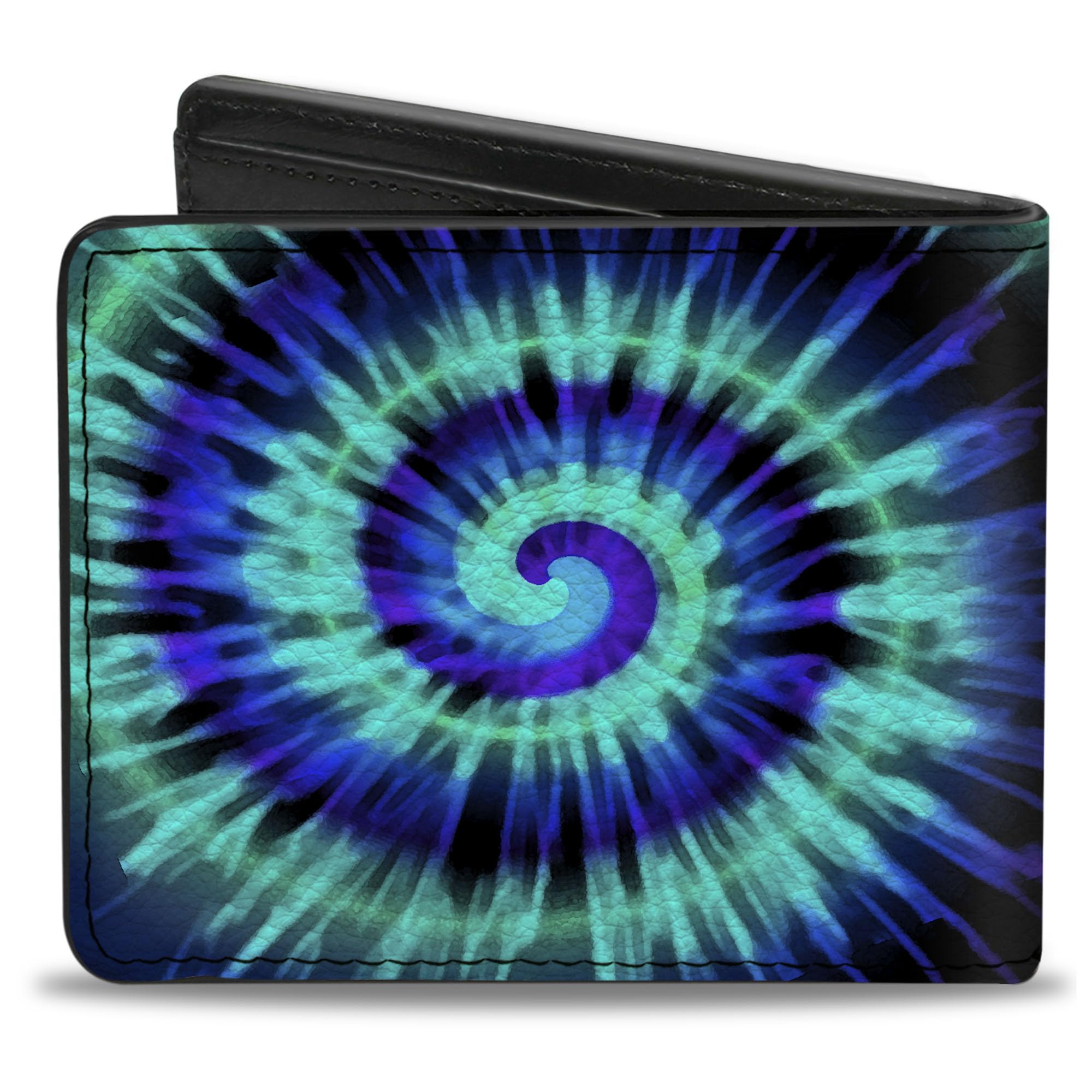 Buckle-Down Men's Wallet, Bifold, Tie Dye Spiral Blues Purples, Vegan Leather, 4.0